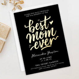 Invitación Con Relieve Metalizado Moderno Chic Negro Mejor Mamá 50º Dorado Letra a M