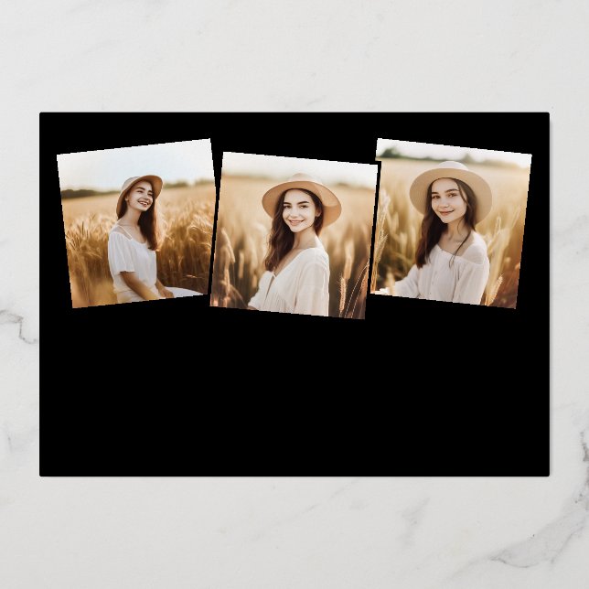 Invitación Con Relieve Metalizado Moderno Collage De Graduación De Fotografías De Co (Anverso)