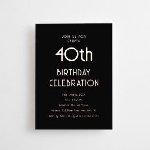 Invitación Con Relieve Metalizado Moderno Cumpleaños 40 Elegante Minimalista