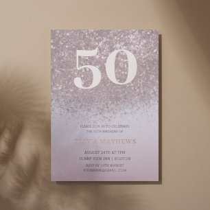 Invitación Con Relieve Metalizado Moderno Cumpleaños 50 Cumpleaños Caligrafía en Ros