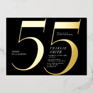 Invitación Con Relieve Metalizado Moderno cumpleaños número 55 minimalista negro y d