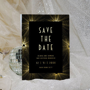 Invitación Con Relieve Metalizado Moderno Deco Negro Ahorre la Fecha de la Boda de O