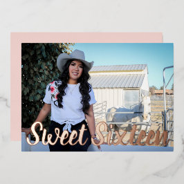 Invitación Con Relieve Metalizado Moderno Dusty Rosa Dorado Dulce Dieciséis