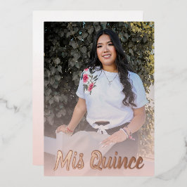 Invitación Con Relieve Metalizado Moderno Dusty Rosa Oro Rosa Quinceanera