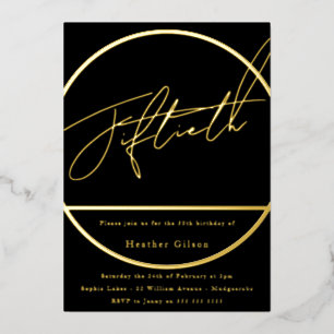 Invitación Con Relieve Metalizado Moderno Elegante Cumpleaños 50 Negro Fiesta Dorado