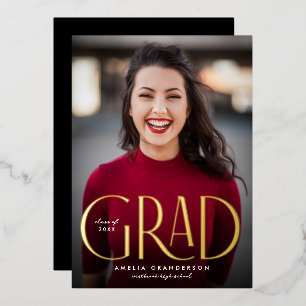 Invitación Con Relieve Metalizado Moderno Elegante Simple Tipo Foto Graduación