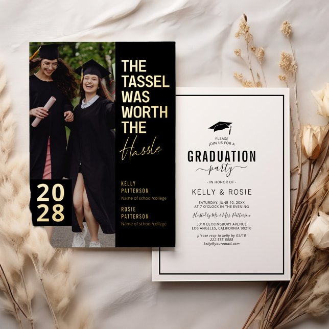 Invitación Con Relieve Metalizado Moderno Fiesta de fotografía de doble graduación G (Subido por el creador)