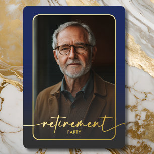 Invitación Con Relieve Metalizado Moderno Fiesta de retiro de foto azul mínimo