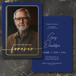 Invitación Con Relieve Metalizado Moderno Fiesta de retiro de foto azul mínimo