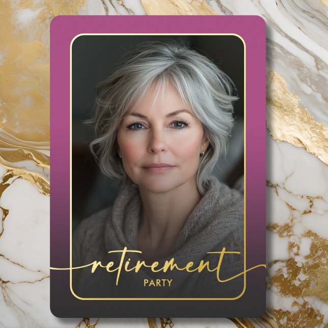 Invitación Con Relieve Metalizado Moderno Fiesta de retiro fotográfico de color rosa (Modern Minimal Pink Photo Retirement Party Foil Invitation)