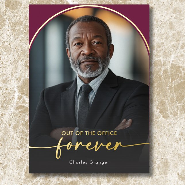 Invitación Con Relieve Metalizado Moderno Fiesta Mínimo de Jubilación de Borgoña (Modern Minimal Burgundy Retirement Party Foil Invitation)