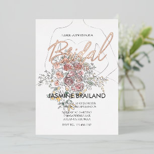 Invitación Con Relieve Metalizado Moderno Floral Gown Bridal Shower Gold