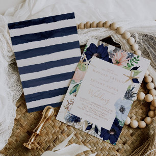 Invitación Con Relieve Metalizado Moderno floral náutico Boda de lámina de oro ros
