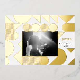 Invitación Con Relieve Metalizado Moderno Foil Geométrico Navideño Festivo
