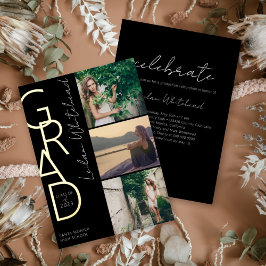 Invitación Con Relieve Metalizado Moderno Grad de fotografía negro