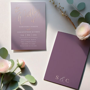 Invitación Con Relieve Metalizado Moderno Gradiente De Mauve Profundo El Boda De