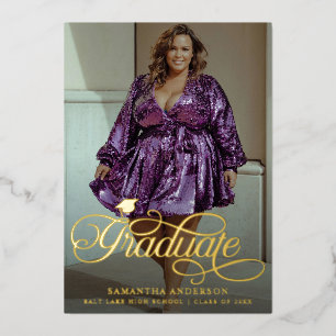 Invitación Con Relieve Metalizado Moderno guión de graduado 2 Fotos fiesta de gradua