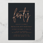 Invitación Con Relieve Metalizado Moderno guión elegante de 40 años<br><div class="desc">Moderno guión de Relieve metalizado elegante de 40 años y invitación geométrica de 40 años. Patrón de fondo geométrico moderno. Parte de una colección. Se puede cambiar el color.</div>