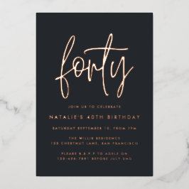 Invitación Con Relieve Metalizado Moderno guión elegante de 40 años