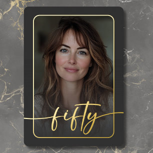 Invitación Con Relieve Metalizado Moderno Minimal Black Photo Cincuenta Años