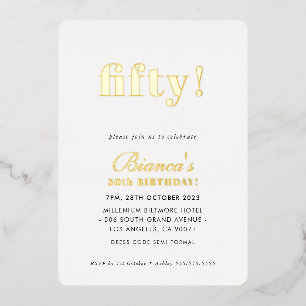 Invitación Con Relieve Metalizado MODERNO MINIMAL chic simple cumpleaños cincuenta o