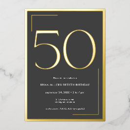 Invitación Con Relieve Metalizado Moderno Minimal Elegante Cincuenta Años