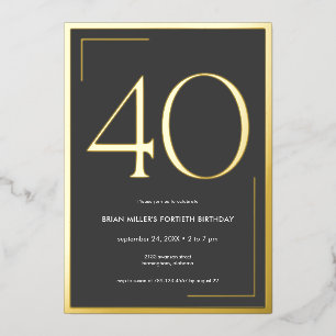 Invitación Con Relieve Metalizado Moderno Minimal Elegante Cuarenta Cumpleaños
