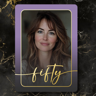 Invitación Con Relieve Metalizado Moderno Minimal Púrpura Foto Cincuenta Años