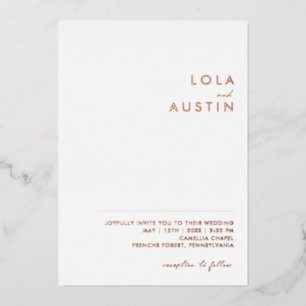 Invitación Con Relieve Metalizado Moderno Minimalista Boda Casual de Oro Rosa Real