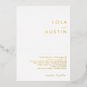 Invitación Con Relieve Metalizado Moderno Minimalista Boda Real de Oro