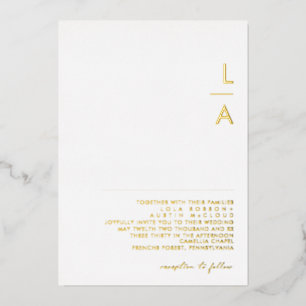 Invitación Con Relieve Metalizado Moderno Minimalista Boda Real Monograma de Oro