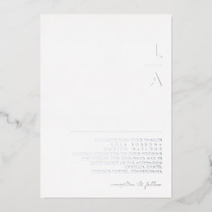 Invitación Con Relieve Metalizado Moderno Minimalista Boda Real Monograma de Plata