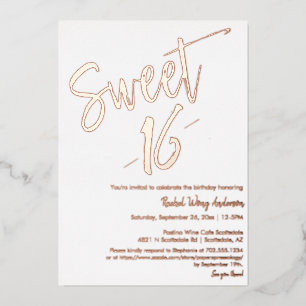 Invitación Con Relieve Metalizado Moderno Minimalista Cumpleaños Dulces 16 Rosa Oro