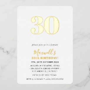 Invitación Con Relieve Metalizado MODERNO MINIMALISTA edad chic simple cumpleaños 30