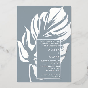 Invitación Con Relieve Metalizado Moderno Minimalista elegante Monstera Boda de hoja
