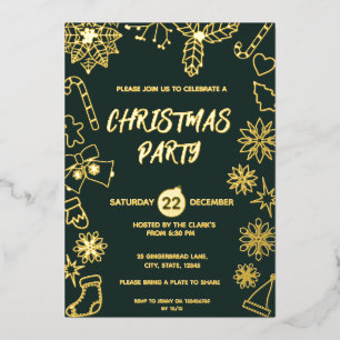 Invitación Con Relieve Metalizado Moderno Minimalista Navidad Elegante Verde Oscuro 