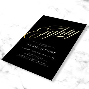 Invitación Con Relieve Metalizado Moderno Minimalista Ochenta Oro Negro Ochenta cump