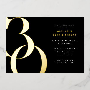 Invitación Con Relieve Metalizado Moderno Minimalista Oro Negro 30 Fiesta de cumplea