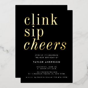Invitación Con Relieve Metalizado Moderno Minimalista Oro Negro 40 Fiesta de cumplea
