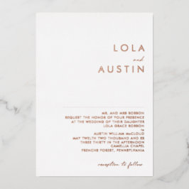 Invitación Con Relieve Metalizado Moderno minimalista Rosa Oro Boda tradicional Real