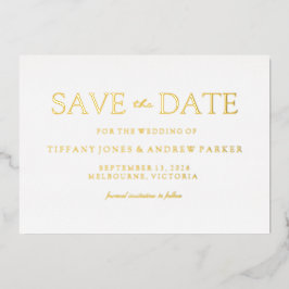 Invitación Con Relieve Metalizado Moderno Minimalista Save The Date Dorado