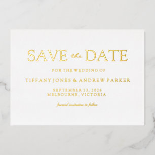Invitación Con Relieve Metalizado Moderno Minimalista Save The Date Dorado