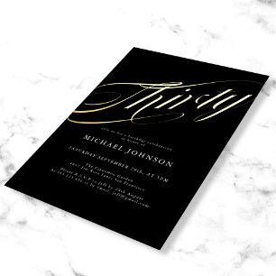 Invitación Con Relieve Metalizado Moderno Minimalista Treinta Oro Negro 30 cumpleaño