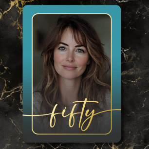 Invitación Con Relieve Metalizado Moderno Minimalista Turquesa Cumpleaños Cincuenta