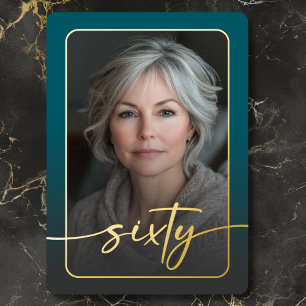 Invitación Con Relieve Metalizado Moderno Mínimo Foto Verde azulada Sexagésimo Cumpl