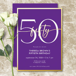 Invitación Con Relieve Metalizado Moderno Mínimo Morado Cincuenta Guiones Cumpleaños
