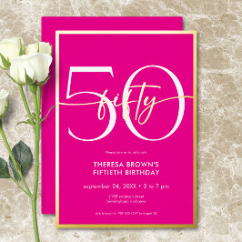 Invitación Con Relieve Metalizado Moderno Mínimo Rosa Cincuenta Guiones Cumpleaños