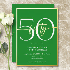 Invitación Con Relieve Metalizado Moderno Mínimo Verde Cincuenta Guiones Cumpleaños