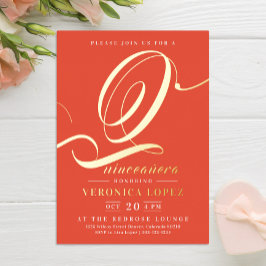 Invitación Con Relieve Metalizado Moderno Naranja Elegante Rojo 15 Fiesta de Quincea