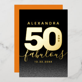 Invitación Con Relieve Metalizado Moderno Naranja Girly 50 y fabuloso